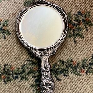 Vintage Art Nouveau Hand Mirror, Sterling Silver, by William Rogers. 10 1/2 " L